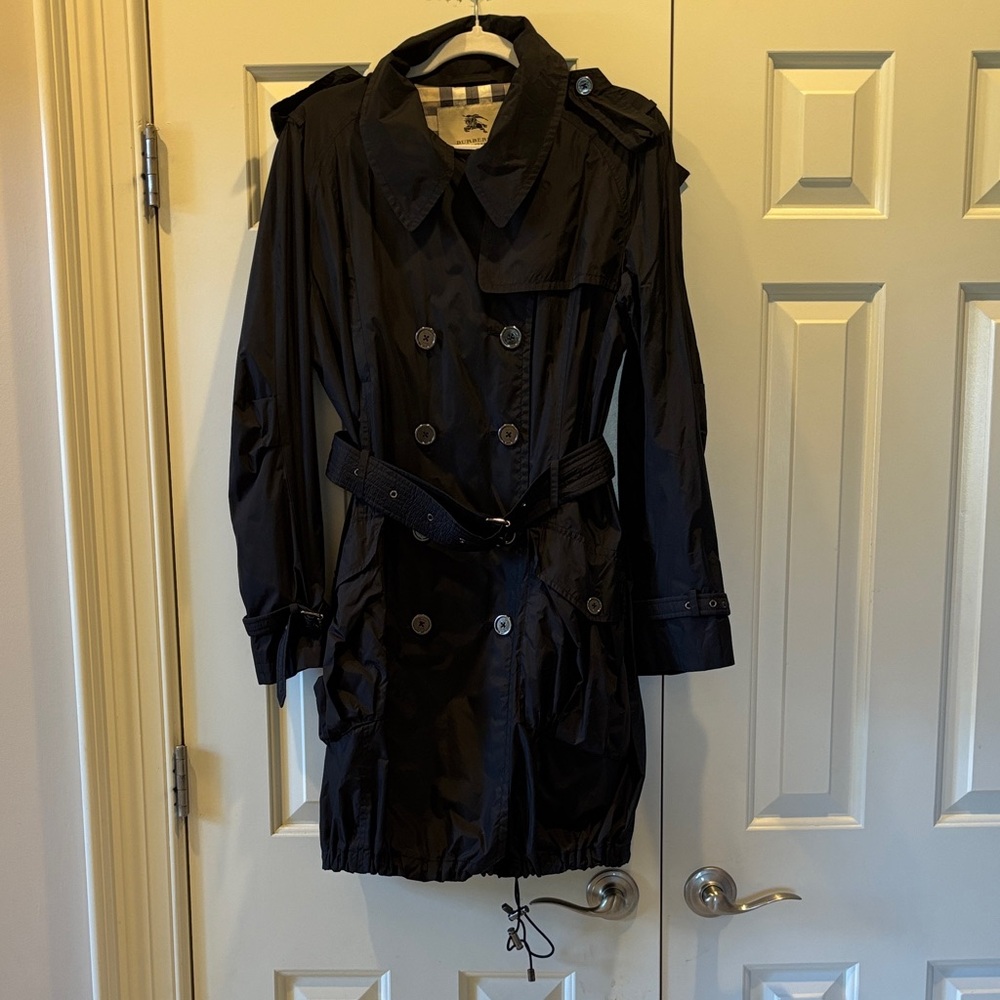 Burberry London Lightweight Trench Raincoat - Hooded - Size 12 - Adjustable Hem